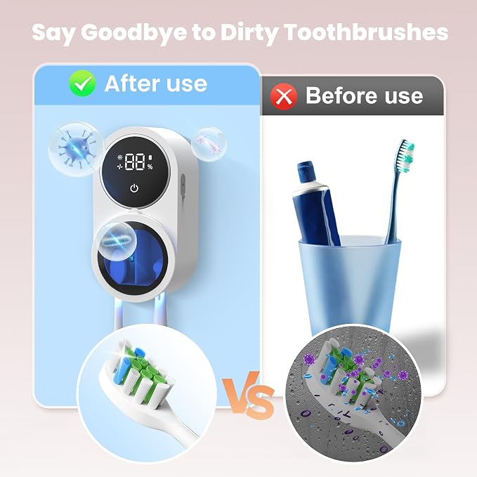 Toothbrush Holder and Cleaner for Bathroom Light Cleaning Fan Drying Round in - Image 3