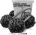 Shower Puff 4 Pack Black Bath Sponge Shower Loofahs Pouf Ball Nature Bamboo by WhaleLife