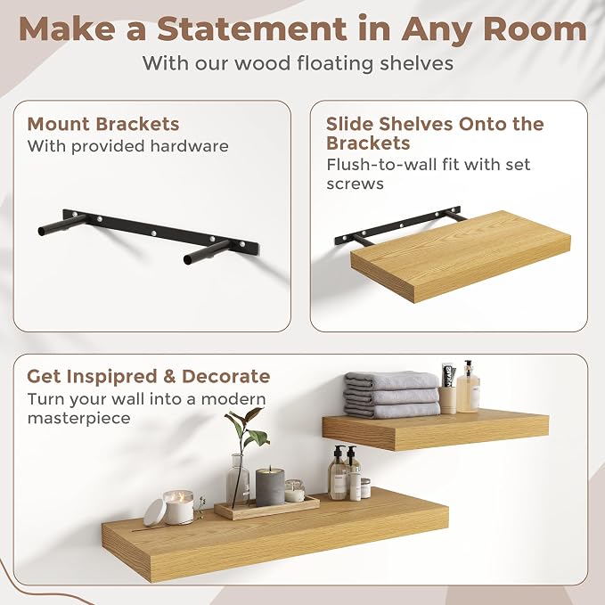 24 Inch Floating Shelves for Wall Set of 2, Easy Install Engineered Wood - Image 5