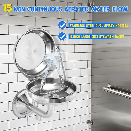 Eye Wash Station with Cover, Wall Mount Eyewash Station OSAH Approved, - Image 5