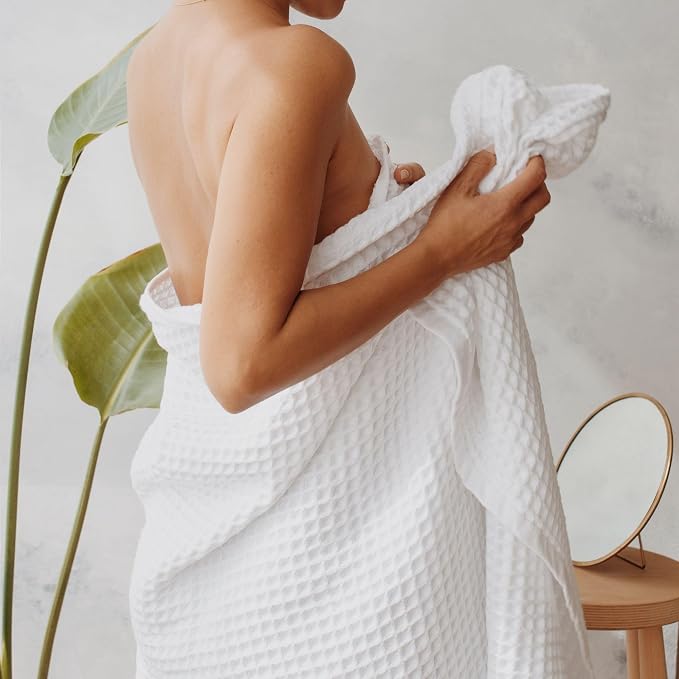 sea me at home Waffle Bath Sheet Set, 100% Turkish Cotton, Includes 1 Bath Sheet - Image 5