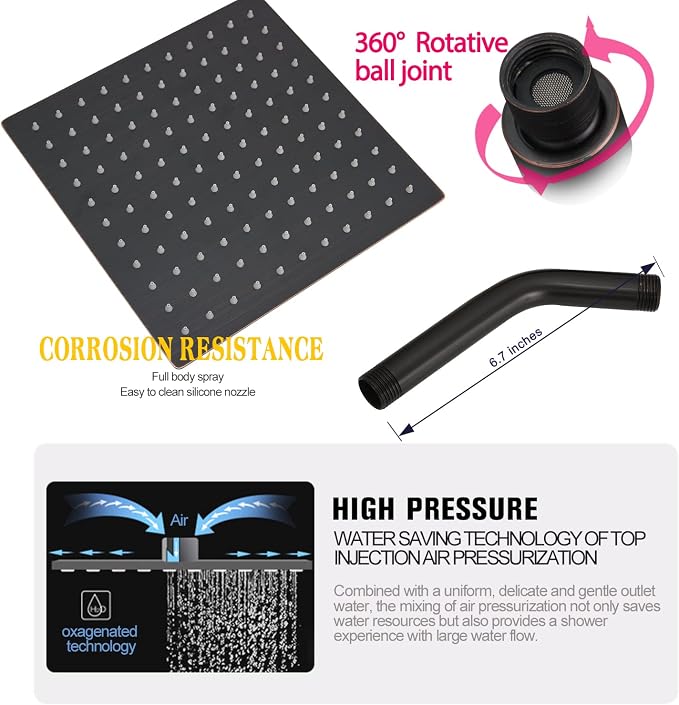 Oil Rubbed Bronze rain Shower Faucet Set Shower System 8 Inches Square Shower - Image 3