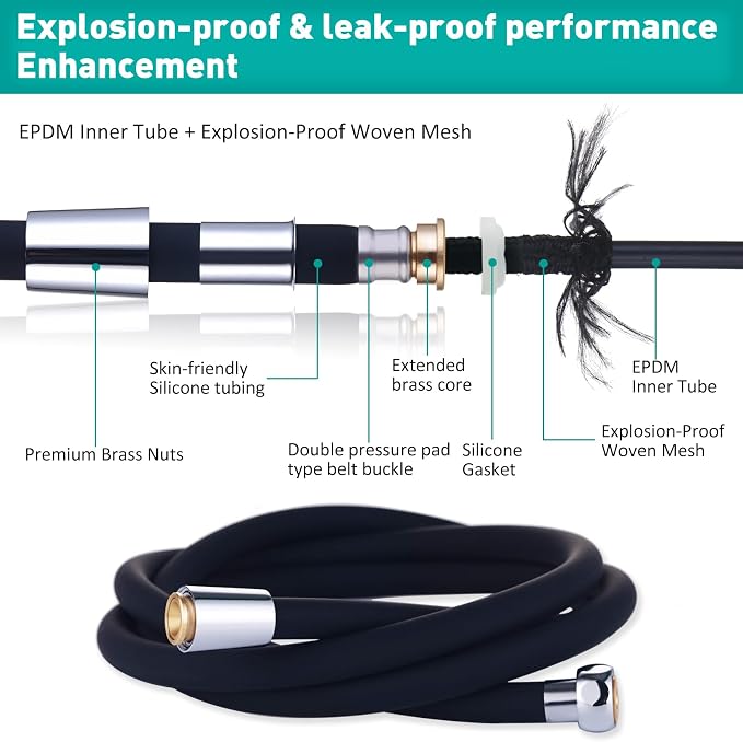 Shower Hose 59 inches Ultra-Soft Silicone Shower Hose Replacement, HandHeld - Image 2