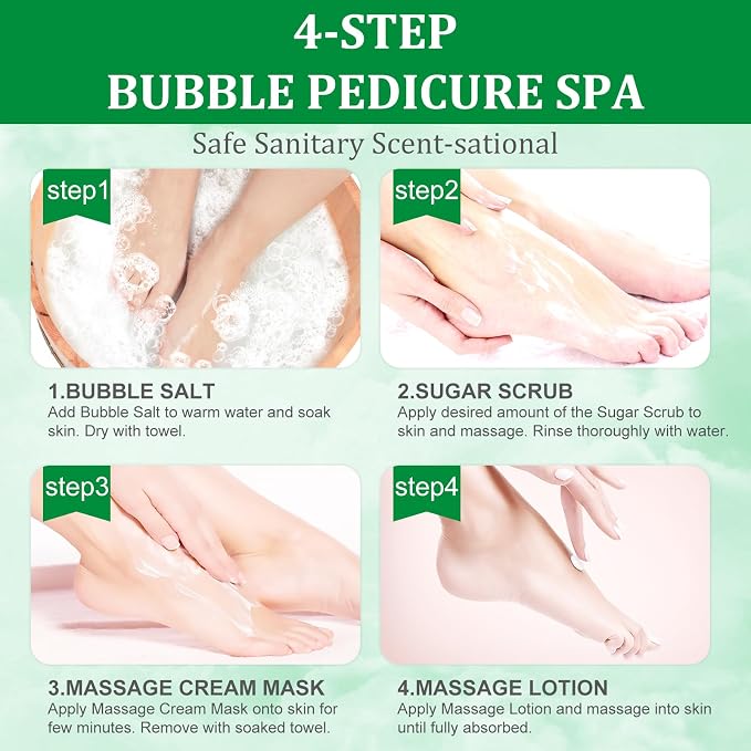 Pedicure Kit Foot Soak Set: Bubble Salt, Sugar Scrub, Massage Mask, Massage - Image 3