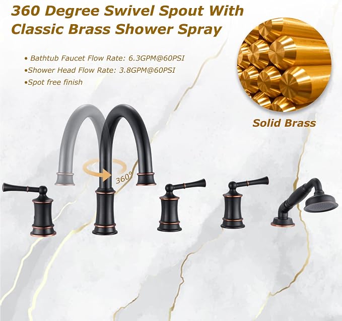 Roman Tub Faucet with Hand Shower, Antique Tub Shower Faucet Set with Valve - Image 5