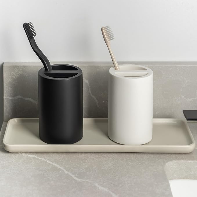 White Toothbrush Holder for Bathrooms – Modern Resin Countertop Organizer - Image 4