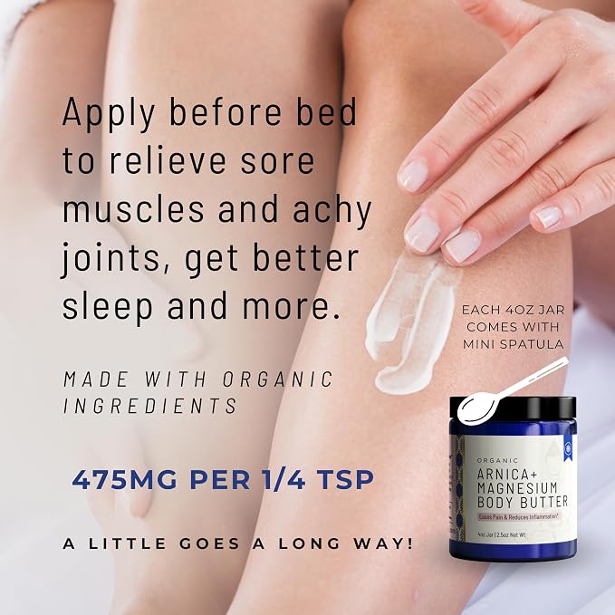 Organic Arnica + Magnesium Whipped Body Butter, 4 oz Jar, Extra Strength Formula - Image 4