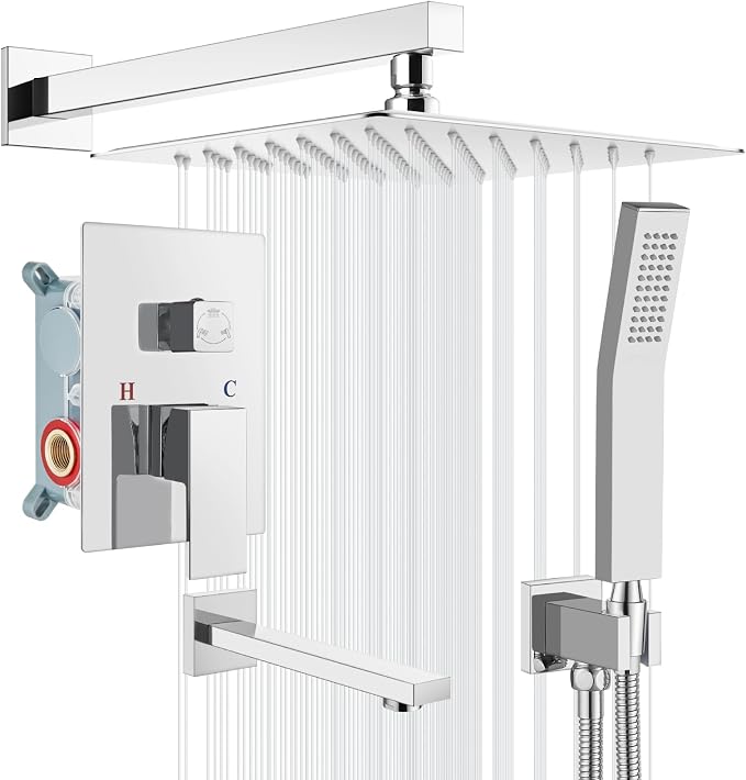 gotonovo Shower System with Tub Spout Wall Mounted Rain Shower Head and Handle by HOME