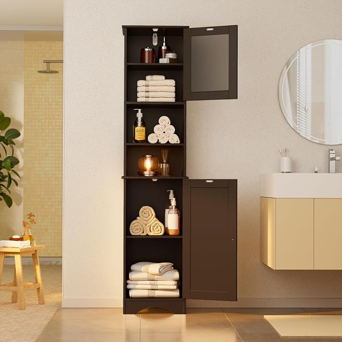 Gizoon Tall Bathroom Storage Tower, Freestanding Linen Cabinet - Image 2