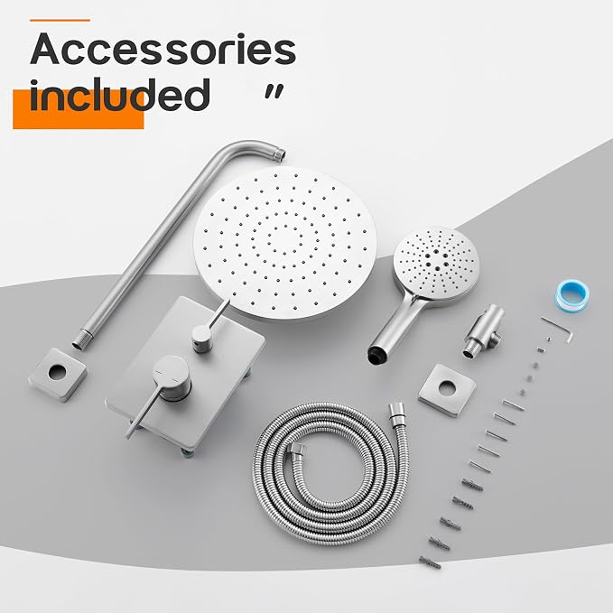 Shower Faucet Mixer Set Includes 10-Inch Rained Shower Head, 3-Setting Handheld - Image 8