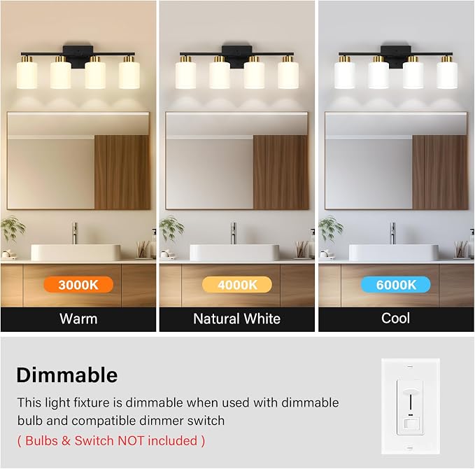 Black and Gold Bathroom Light Fixtures, 4-Light Modern Vanity Light Over Mirror - Image 6