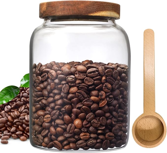 Glass Coffee Storage Jar with Lids Scoop Round Glass Coffee Ground Containers - Image 2