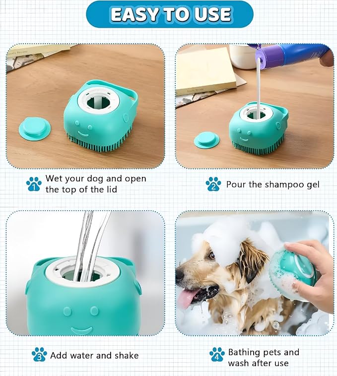 3-Pack Dog Bath Brush with Shampoo Dispenser – Silicone Dog Scrubber - Image 2