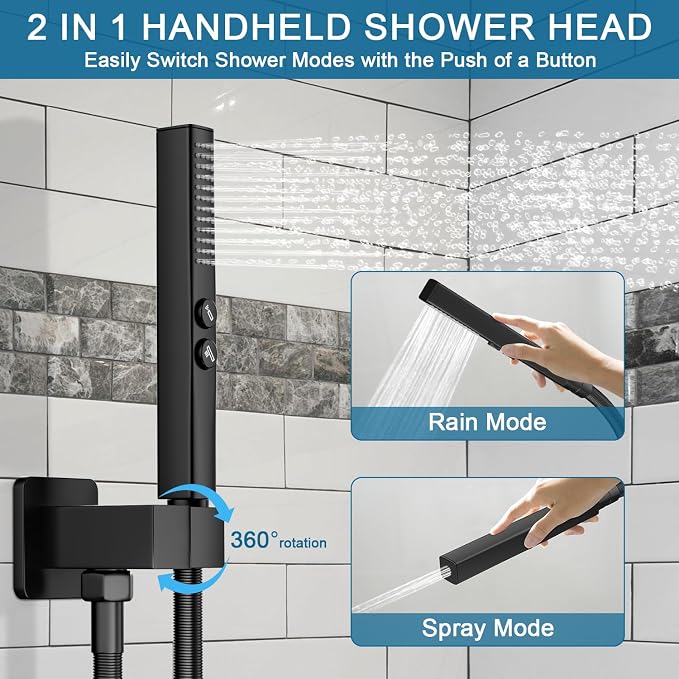 Shower Faucet Set Matte Black Shower System, Ceiling Mount 10 Inch Shower Head - Image 5