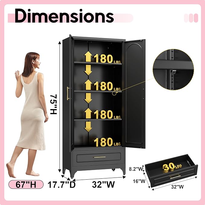 Pantry Kitchen Cabinet with Drawer, Metal Storage Cabinets with Doors and - Image 2