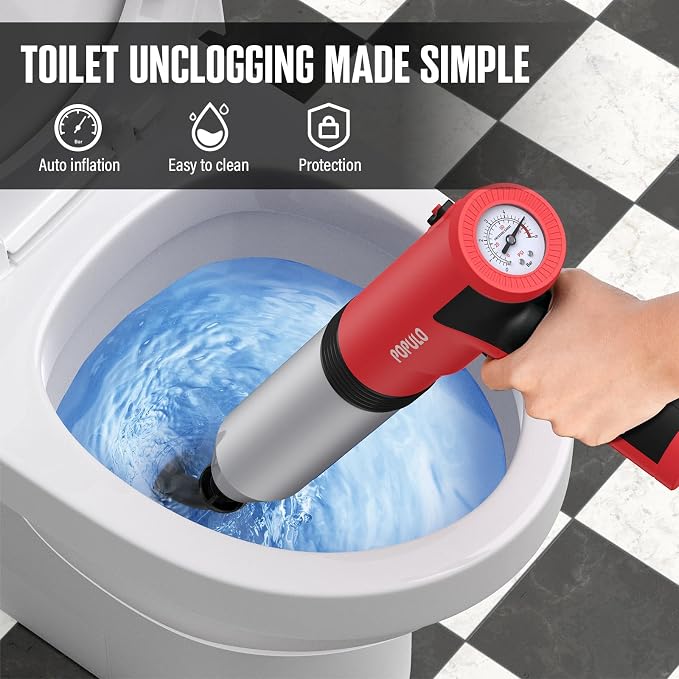 POPULO Electric Toilet Plunger Swift High Pressure Drain Unclogger Plungers - Image 2