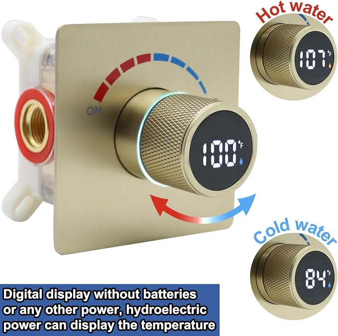 Concealed LED Digital Display Shower Diverter Valve Shower Mixing Valve Single - Image 2