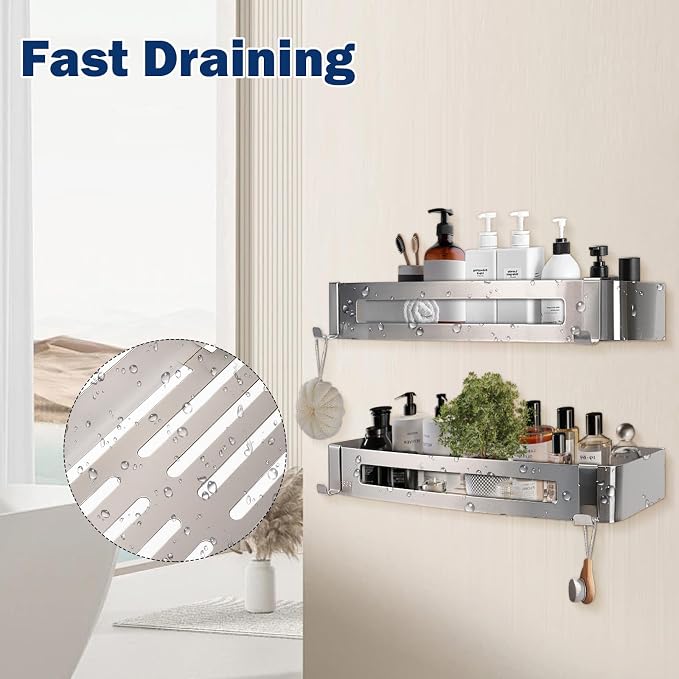 NearMoon Bathroom Shower Caddy 2 Pack, No Drill 304 Stainless Steel Shower - Image 4