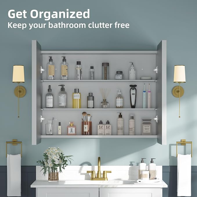 Bathroom Medicine Cabinet with Mirror 24x30Inch, Mirrored Cabinets with Sturdy - Image 8