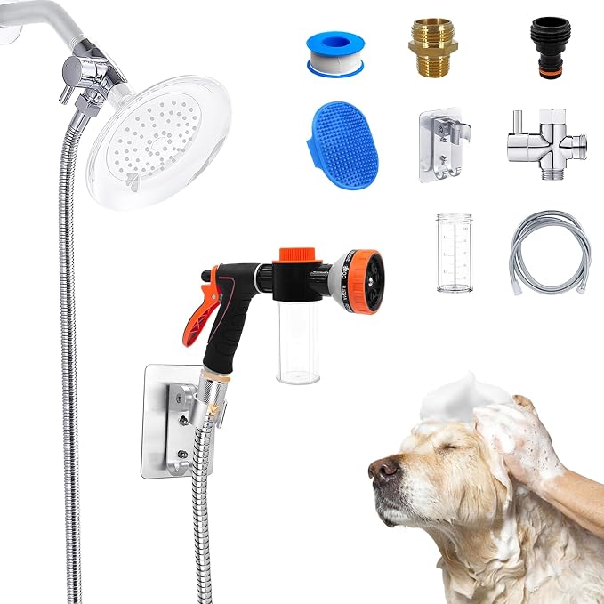 Dog Shower Attachment Water Hose Nozzle Sprayer Set by AYBBSHOW