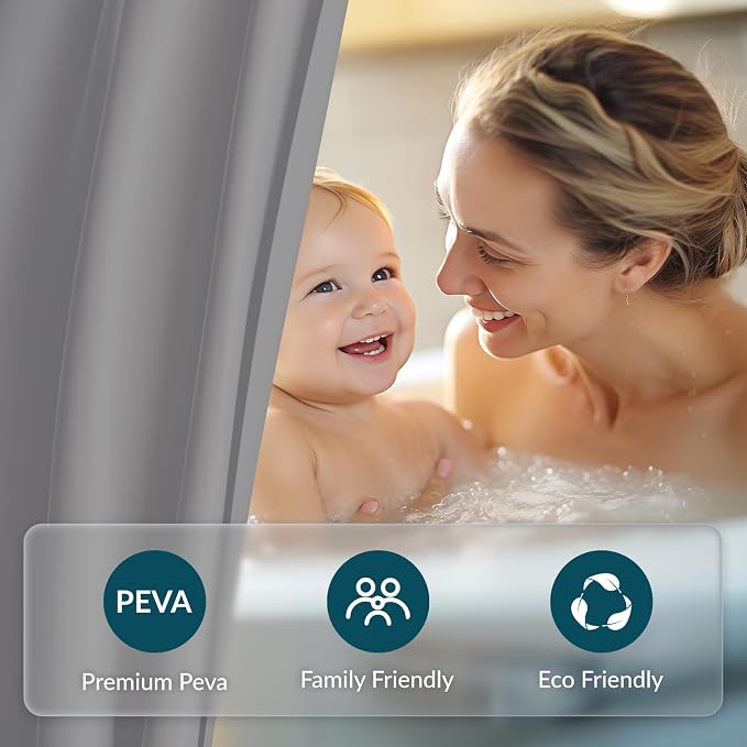 Titanker Plastic Shower Curtain Liner, 72x72 Grey Shower Liner Lightweight PEVA - Image 2