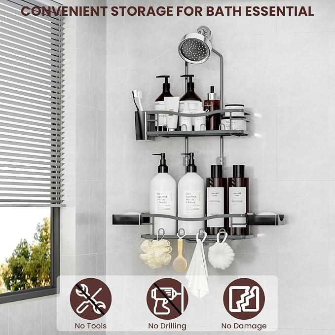 REINHARDT Shower Caddy Hanging, Rustproof Bathroom Caddy Anti-Swing Shower - Image 2