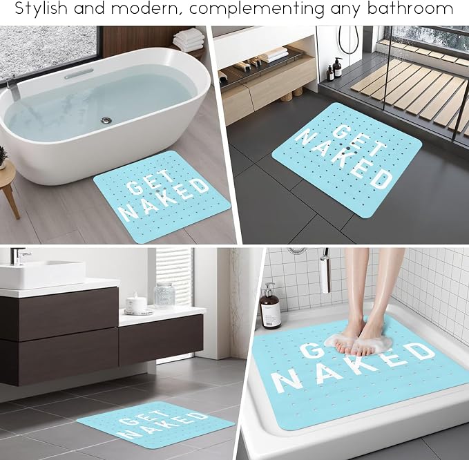 Bathtub Mat Non Slip, Get Naked Square Bath tub Mat Shower Floor Mat - Image 6