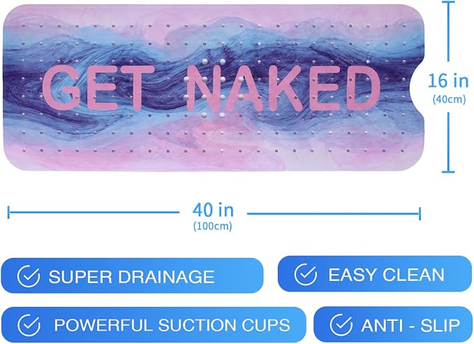 Pink Blue Bathtub Mat Non Slip 40x16in Extra Long Marble Bath Mat - Image 7