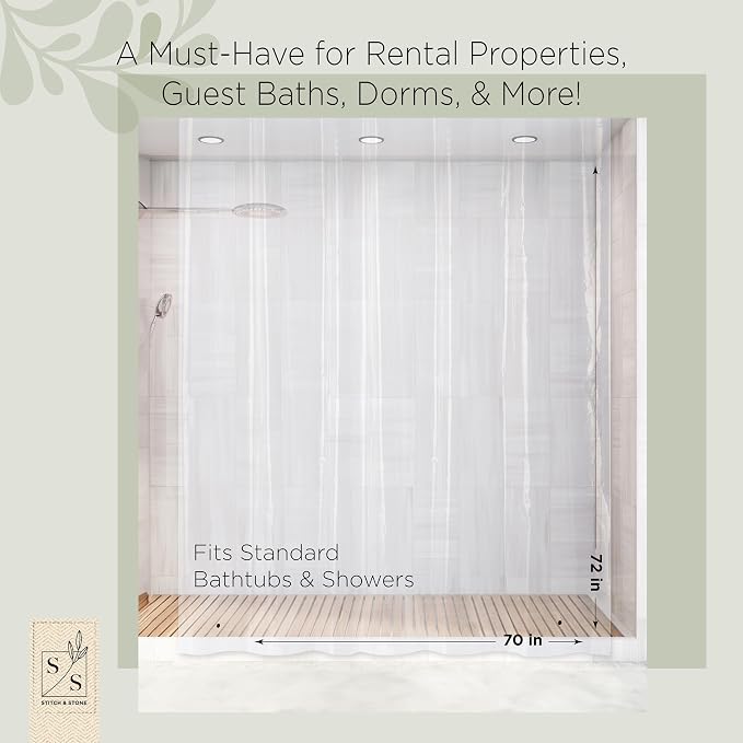 Stitch & Stone Shower Curtain Liner, Premium Extra Lightweight Durable - Image 2