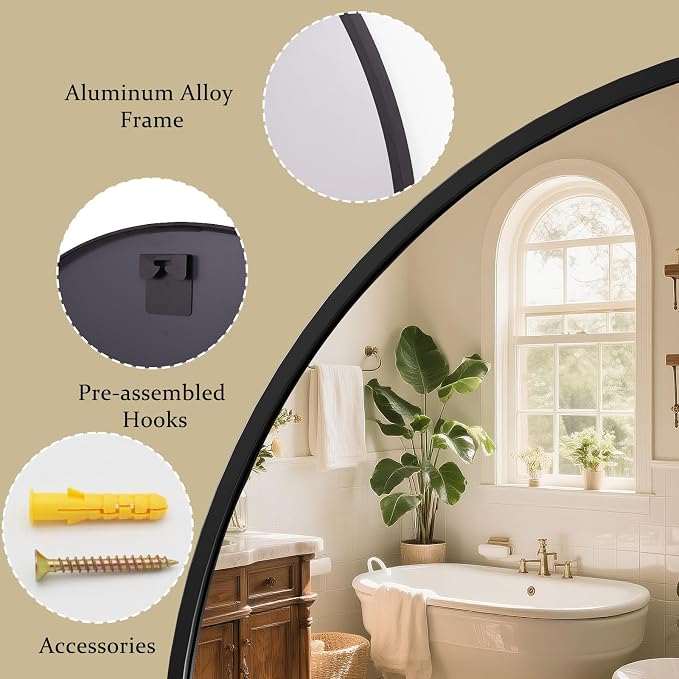 42 Inch Round Black Metal Wall Mirror - Image 5