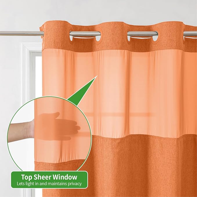 Extra Long No Hooks Needed Linen Textured Shower Curtain - Image 3