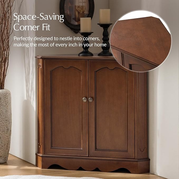 HULALA HOME Traditional Corner Triangle Cabinet, Narrow Storage Organizer - Image 5