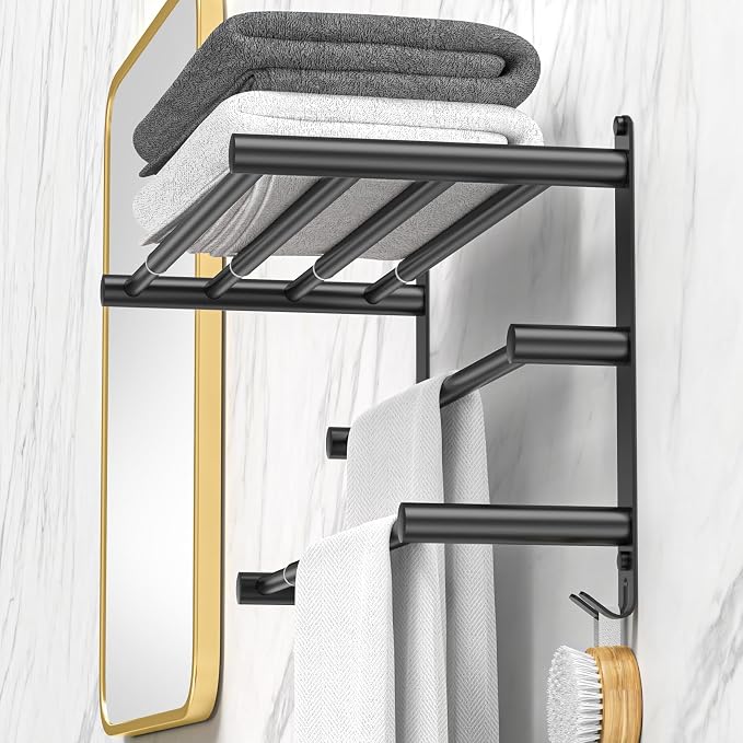 Black Adjustable Towel Bar for Bathroom Wall Mount17-30.7inch Adhesive Shower by CAXIMSY