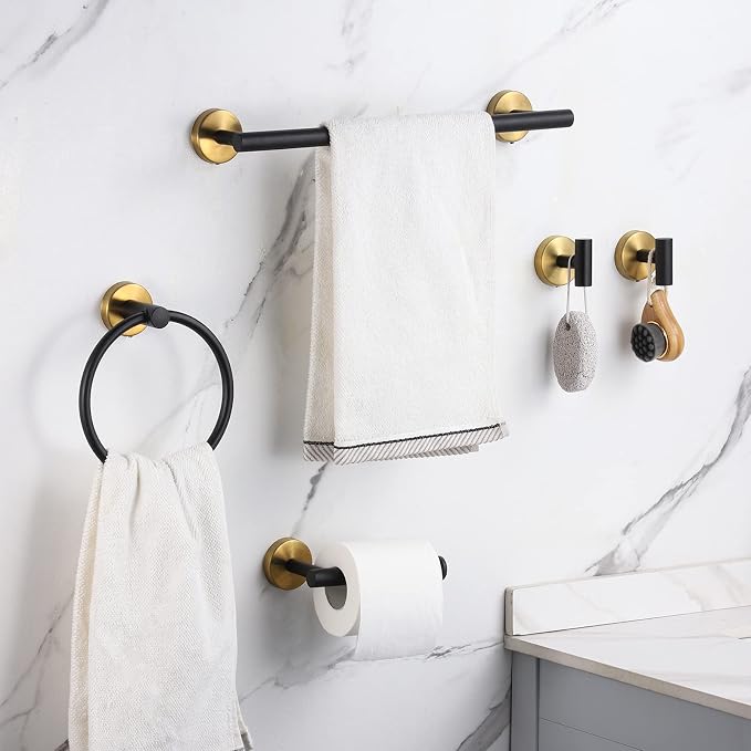 Bathroom Hardware Set Black and Gold，Towel Bar Set Including 2pcs 16inch Towel - Image 2