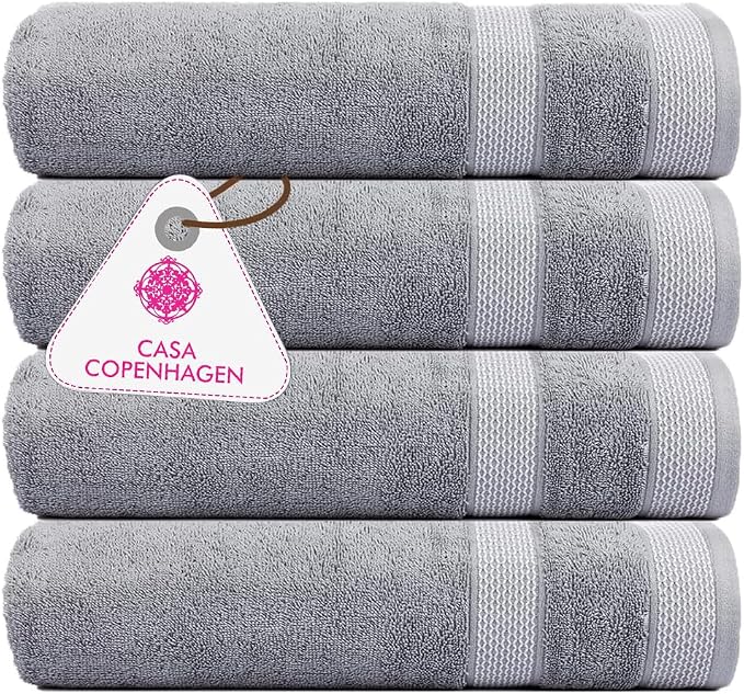 CASA COPENHAGEN Solitaire Towels, 4 Pieces Bath Towel Set- Grey Violet by CASACOPENHAGEN