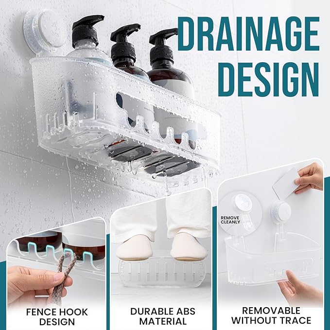 TAILI Shower Caddy Suction Cup 2 Pack, Heavy Duty Bathroom Organizer, Removable - Image 3