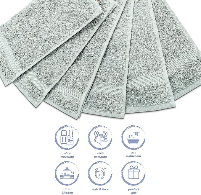 Hencely Premium 6-Pack Washcloths 12x12 Inches Soft Turkish Cotton High - Image 6
