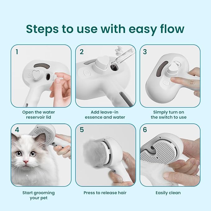 Pet Steam Brush for Dog & Cat, 3 in 1 Spray Hair Removal Comb for Shedding & - Image 4