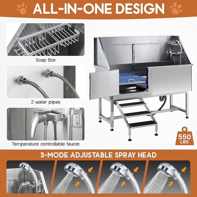 Albott 60 Inch Stainless Steel Dog Washing Station - Image 3