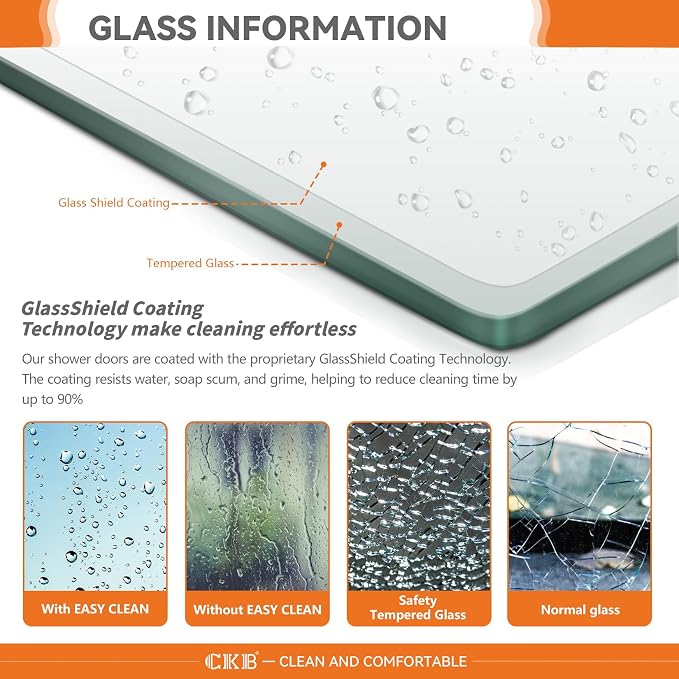 CKB Pivot Tub Shower Door, 35“ W × 55” H, 1/4" SGCC Tempered Glass - Image 2
