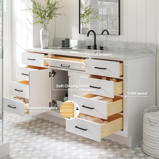 ARIEL 67" White Bathroom Vanity - Image 3