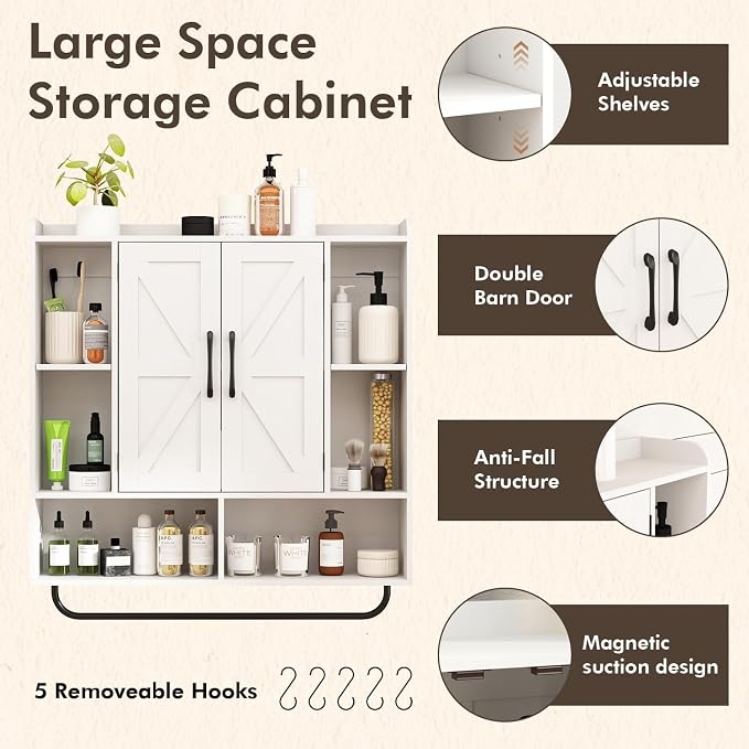 RUSTOWN Rustic Wood Wall Bathroom Cabinet, Farmhouse Medicine Cabinet Wall - Image 7