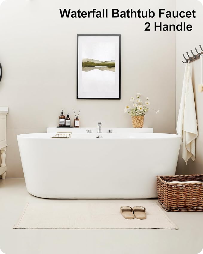 Waterfall Bathtub Faucet Set, Chrome Deck Mount Tub Faucet High Flow Brass Bath - Image 9