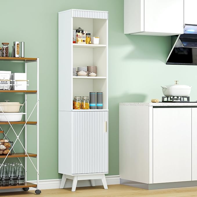 68" Tall Bathroom Storage Cabinet, Narrow Fluted Tower Cabinet - Image 7
