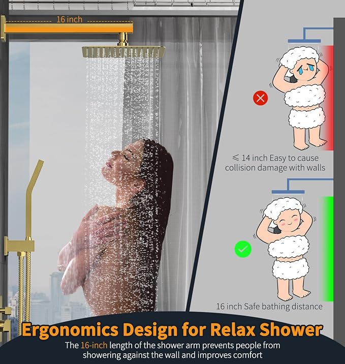 SR SUN RISE Shower Faucets Sets Complete Brushed Gold Square Rain Shower Head - Image 6