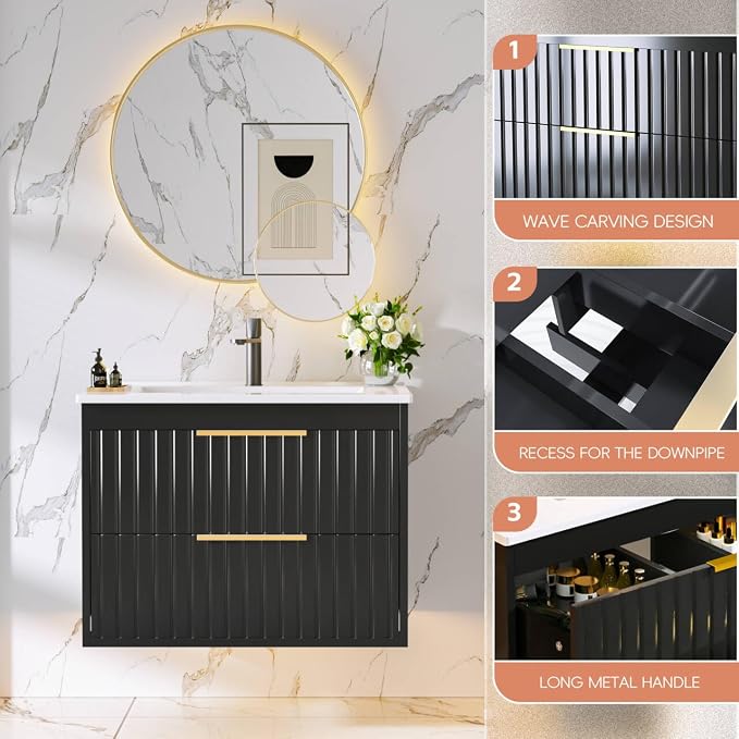 24" Bathroom Vanity with Sink, Floating Vanity Bathroom Sink Cabinet Wall Mount - Image 7