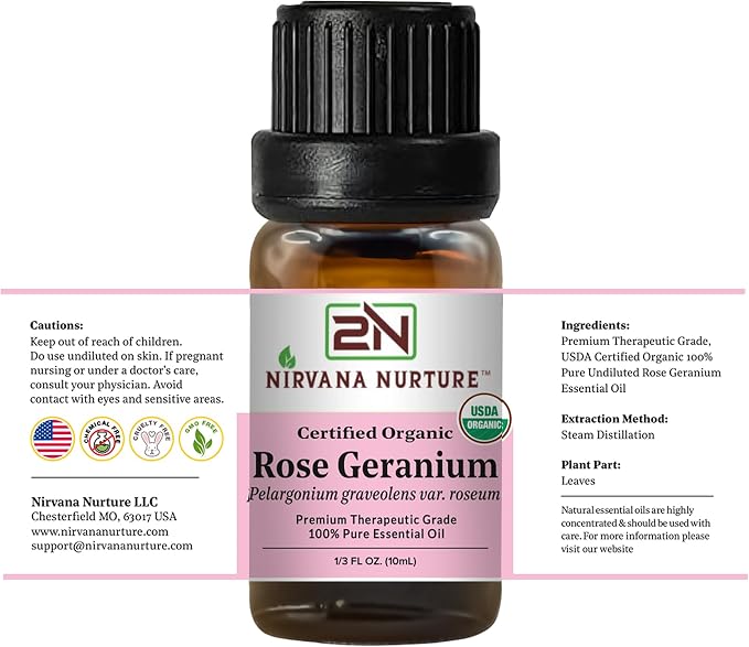 Rose Geranium Essential Oil USDA Certified Organic, 100% Pure Natural Premium - Image 8