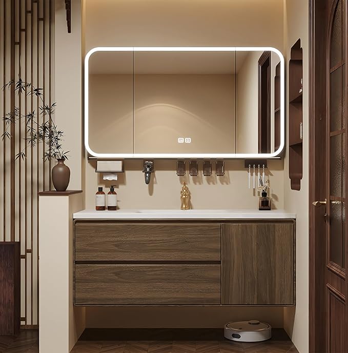 Floating Bathroom Vanity 56 inch, Restroom Vanity Set Includes Smart LED by LUTHXAY