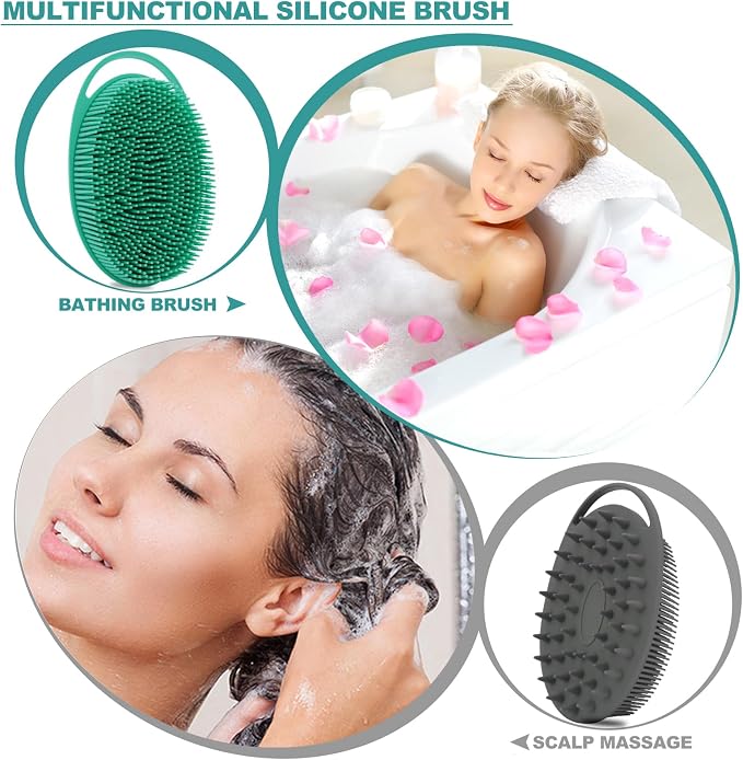 2 Pack Silicone Body Scrubber, Loofah Double-Sided Body Brush, Shower Scrubber - Image 3