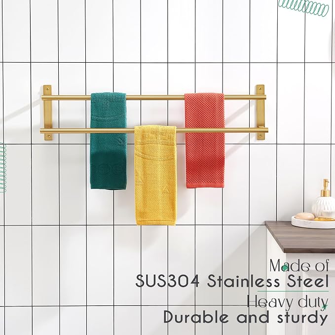 KOKOSIRI 32 Inch Bathroom Towel Racks Double Towel Bar Bath Towel Holder Towel - Image 3